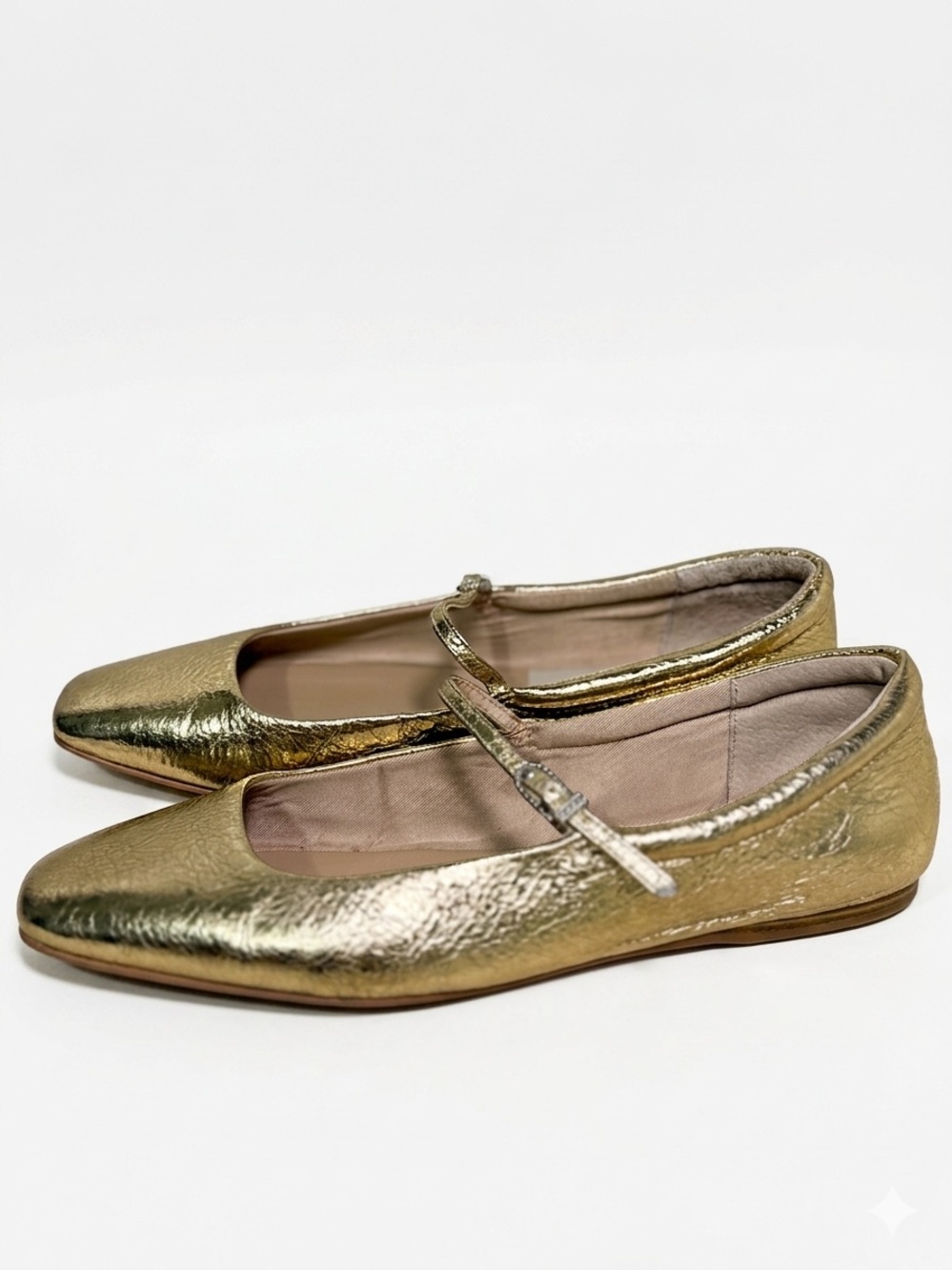 Dolce Vita Gold Metallic Mary Jane Flats Shimmer Square Toe Ballerinas Sz 9 - Picture 3 of 11